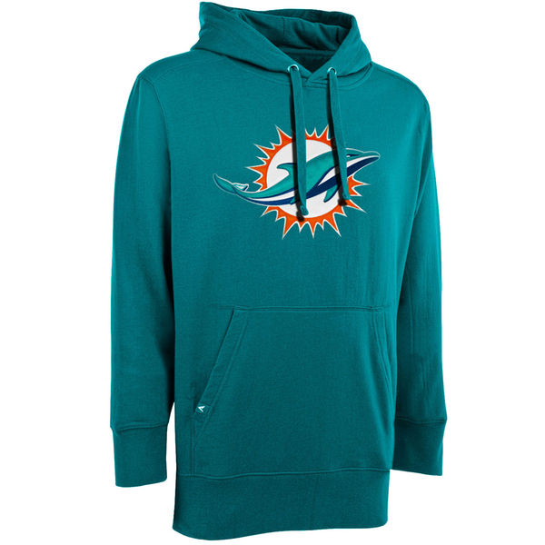 Men Antigua Miami Dolphins Signature Pullover Hoodie Aqua